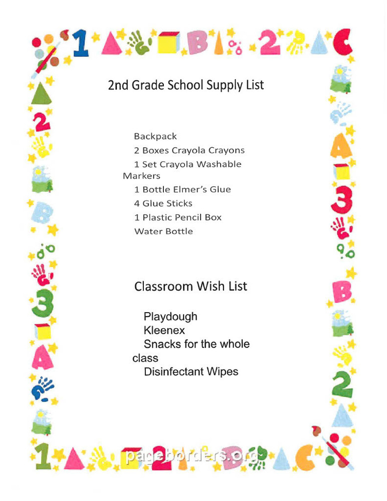 2nd Grade Supply List 